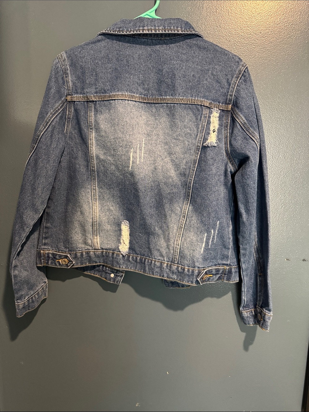 Women Distressed Denim Jacket - Blue - Picture 2 of 3
